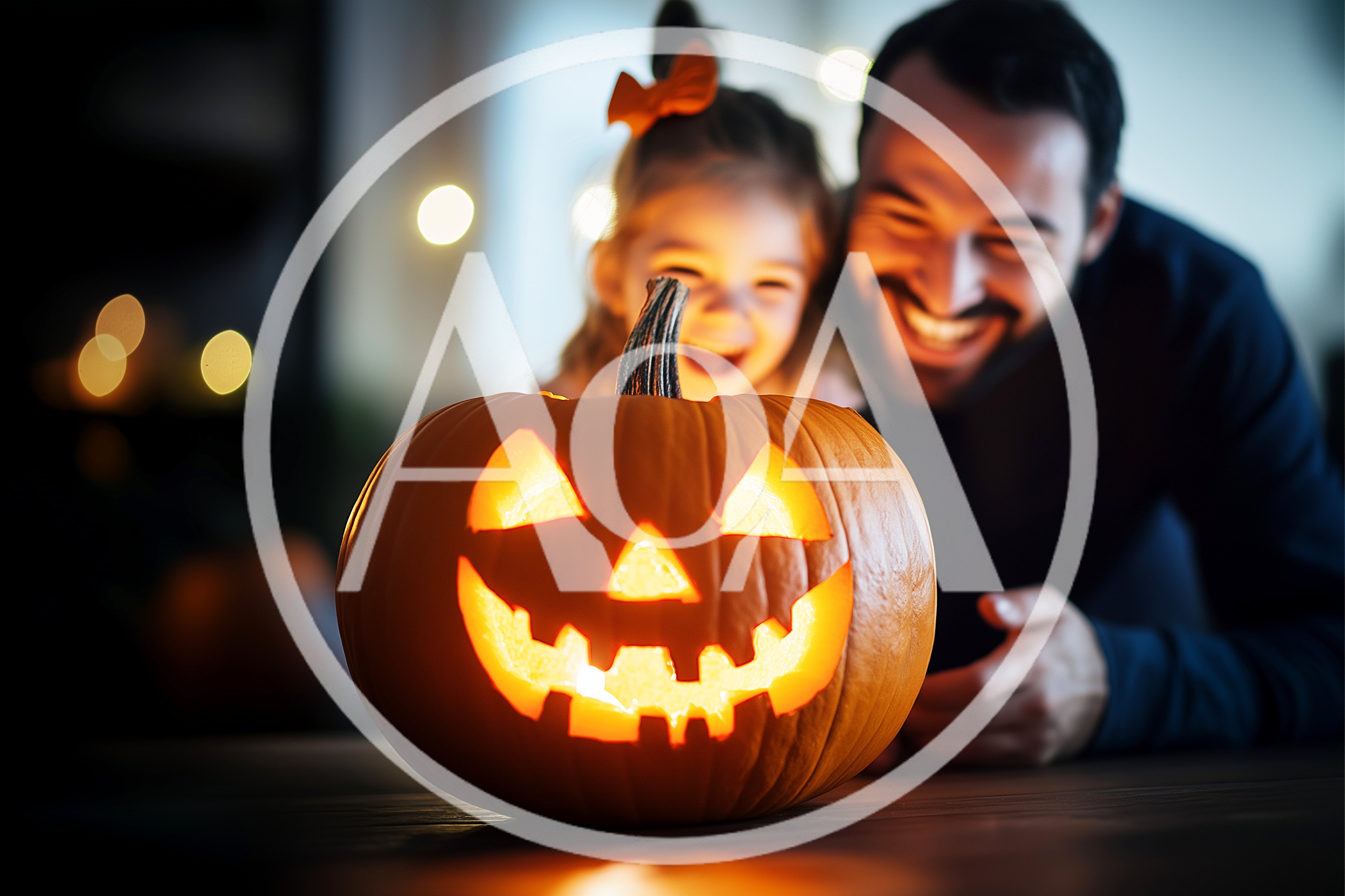 Father and Daughter Carving a Jack-O-Lantern