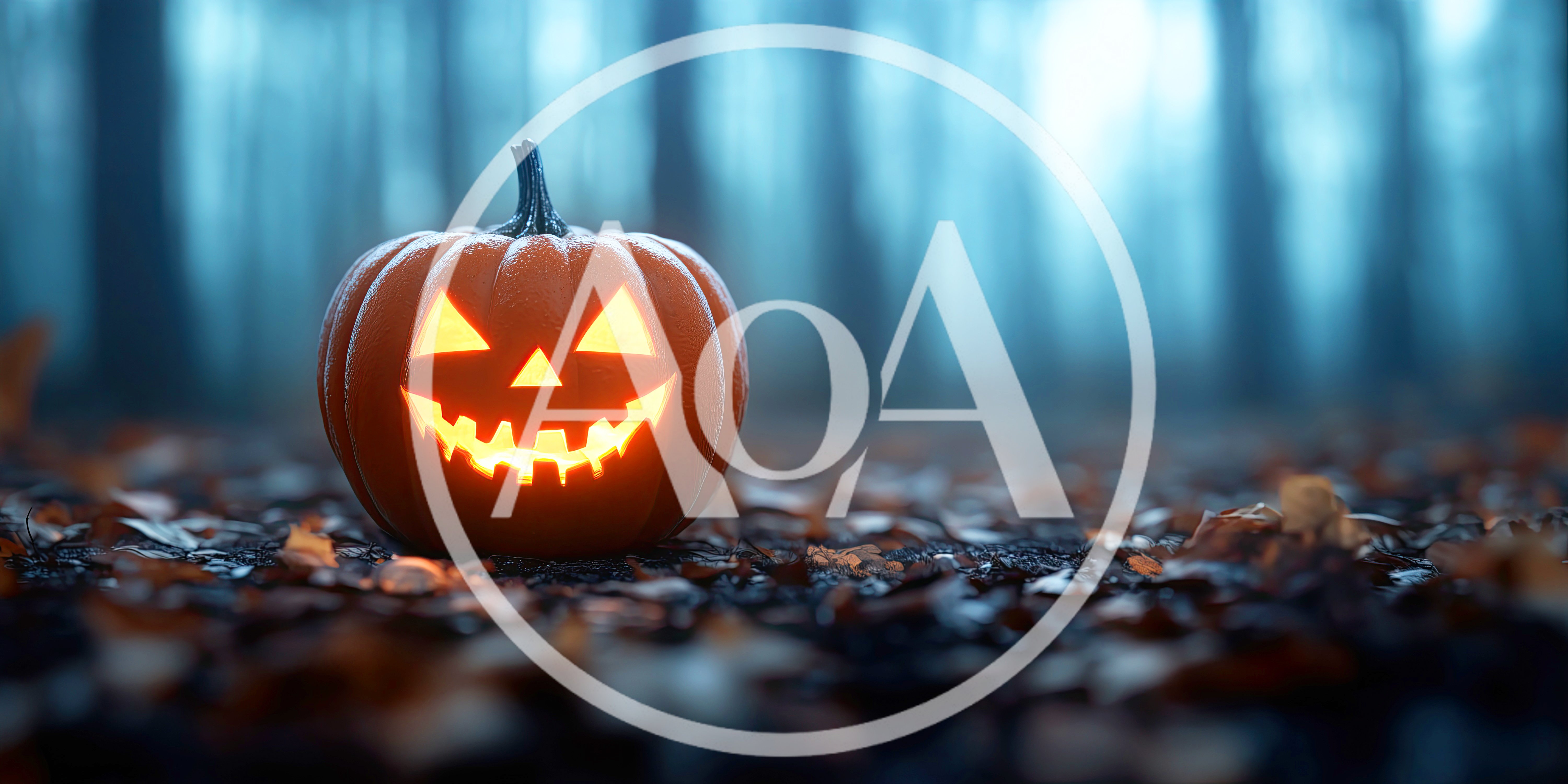 Glowing Jack O Lantern In A Misty Forest
