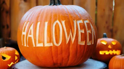 Carved Halloween Pumpkin With Text Display