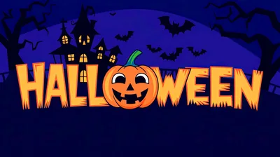 Halloween Text Graphic With Jack O Lantern Pumpkin