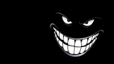 Evil Grinning Face Illustration On Black Background