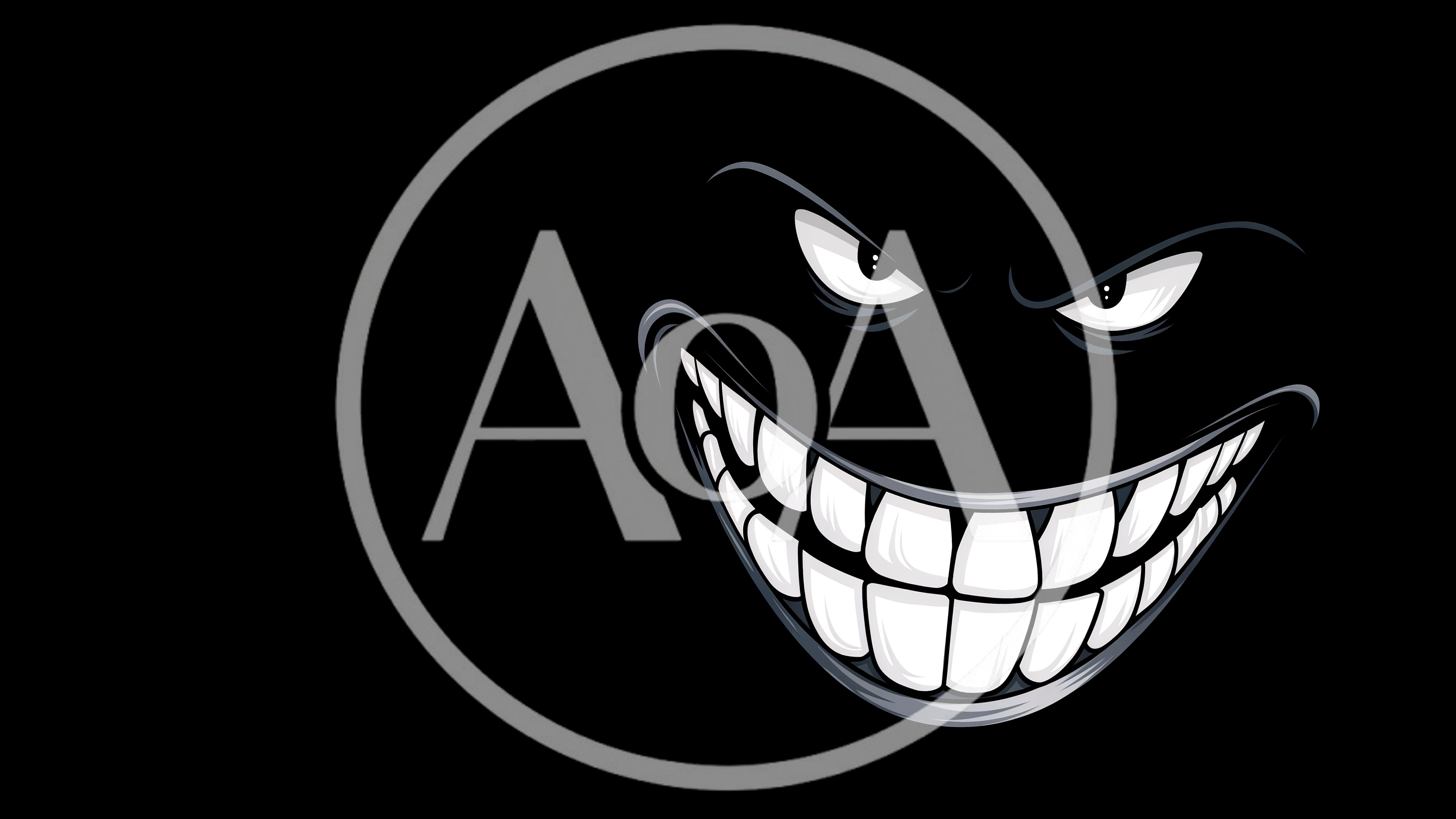 Evil Grinning Face Illustration On Black Background