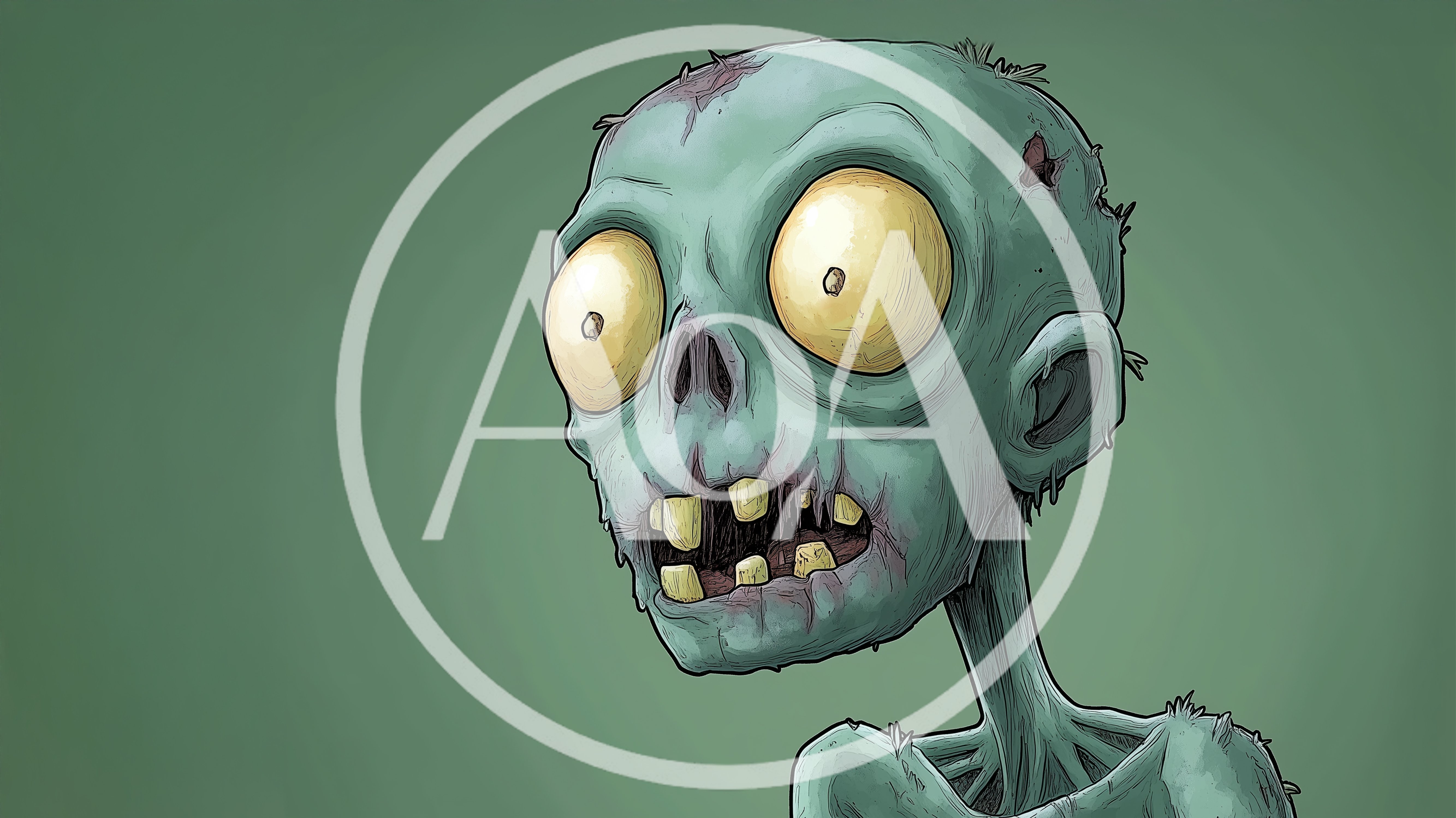 Cartoon Zombie Character With Large Yellow Eyes