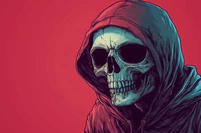 Stylized Skull Wearing A Hooded Sweatshirt