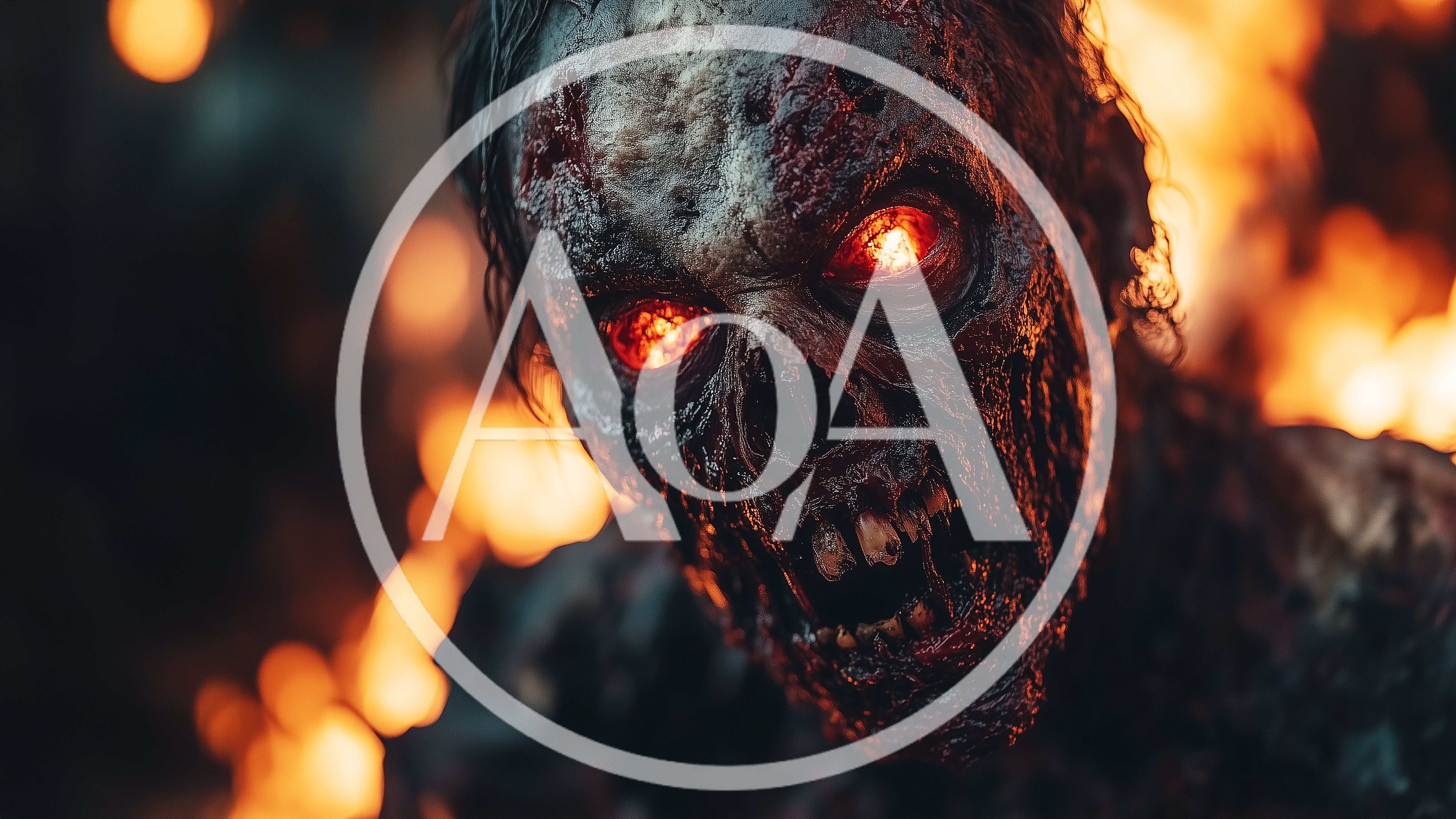 Close Up Of A Terrifying Burning Zombie