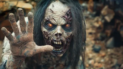 Terrifying Zombie Reaching Out With Glowing Eyes