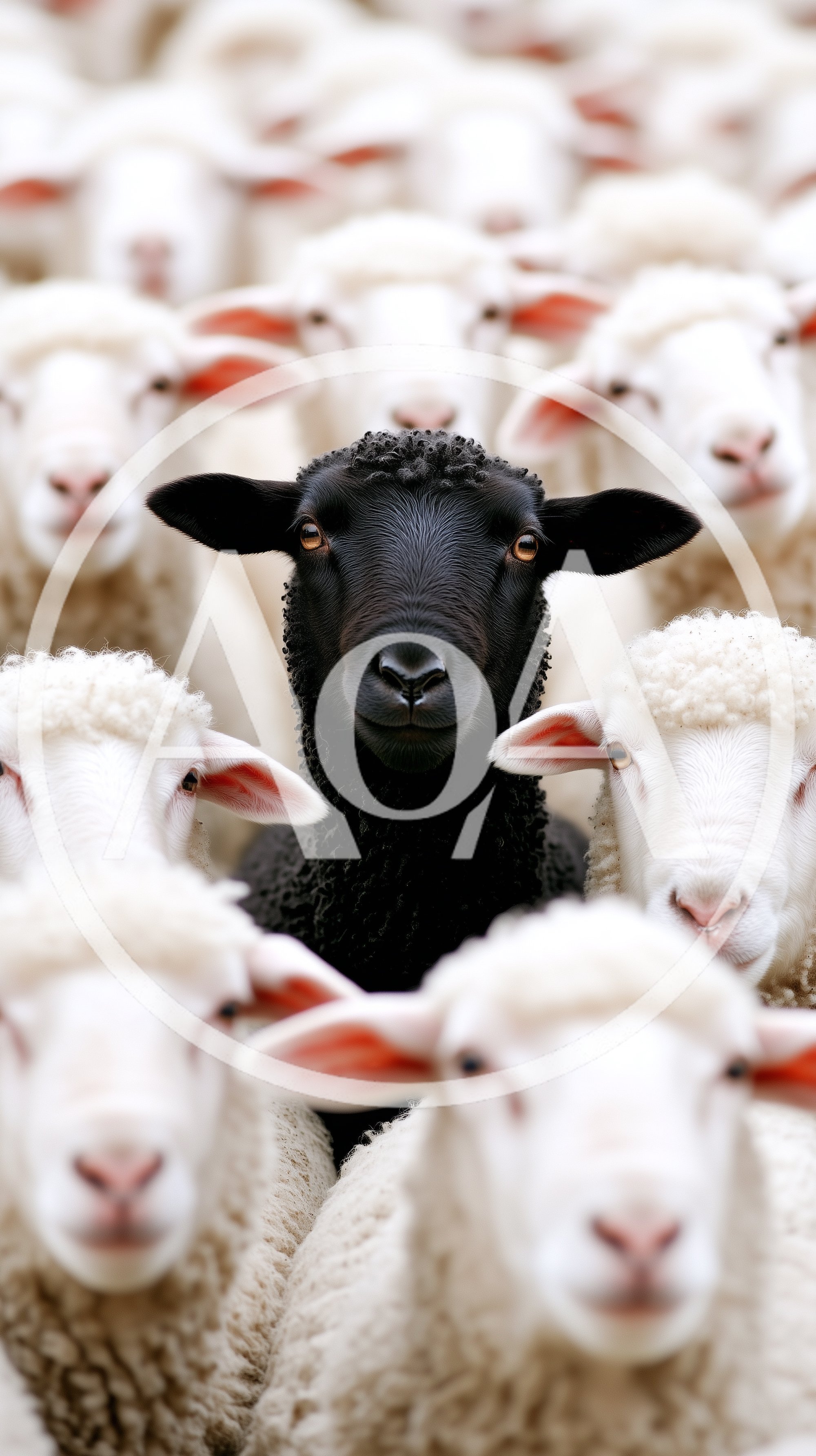 Black Sheep Standing Out Among A Flock Of White Sheep