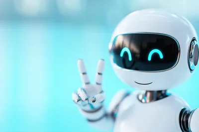 Cute White Robot Making Peace Sign Gesture