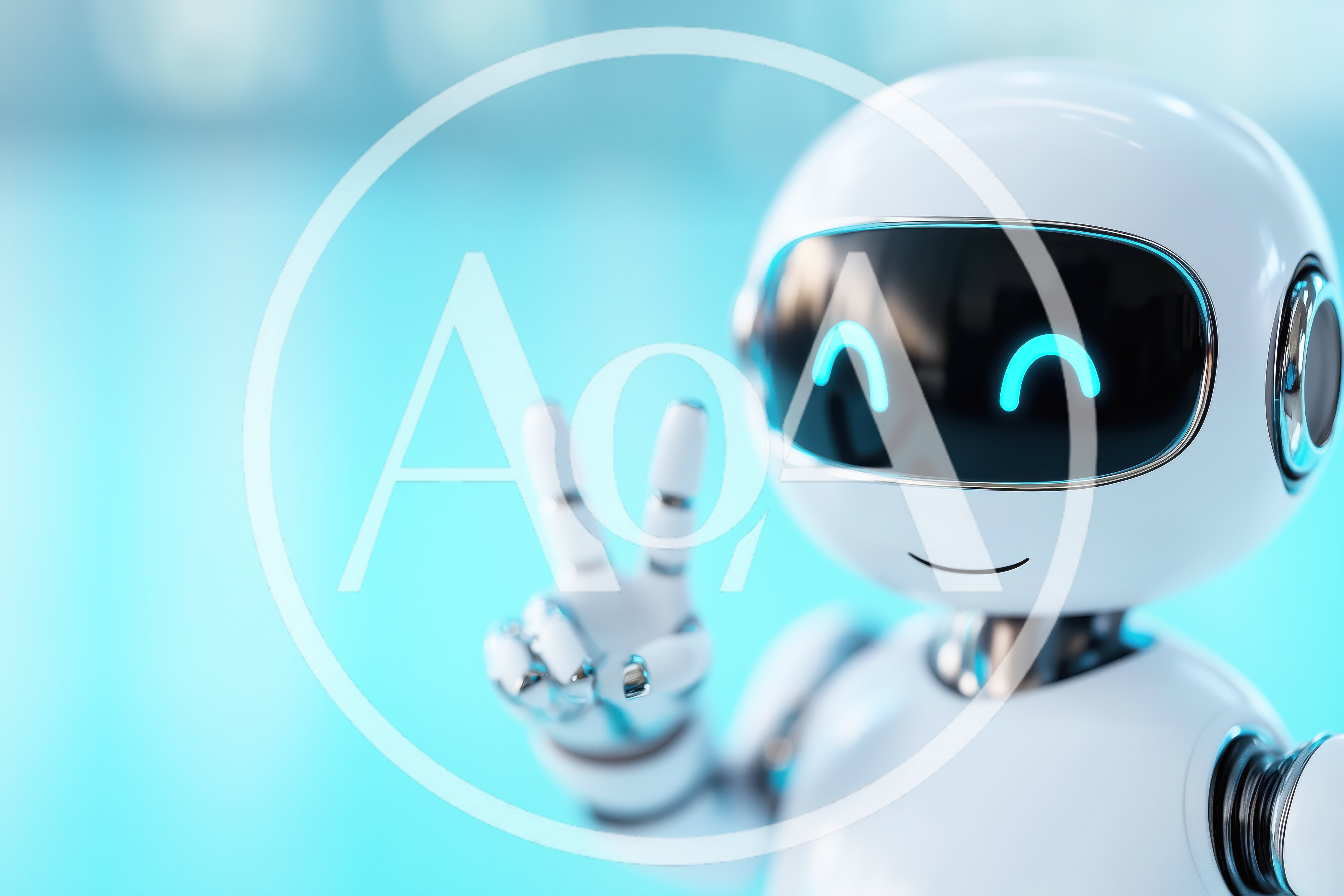 Cute White Robot Making Peace Sign Gesture