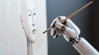 Robotic Hand Painting A Portrait On Canvas