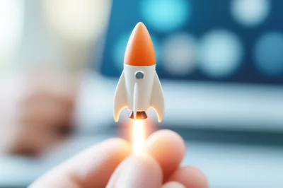 Toy Rocket Ship Launching From Human Fingers