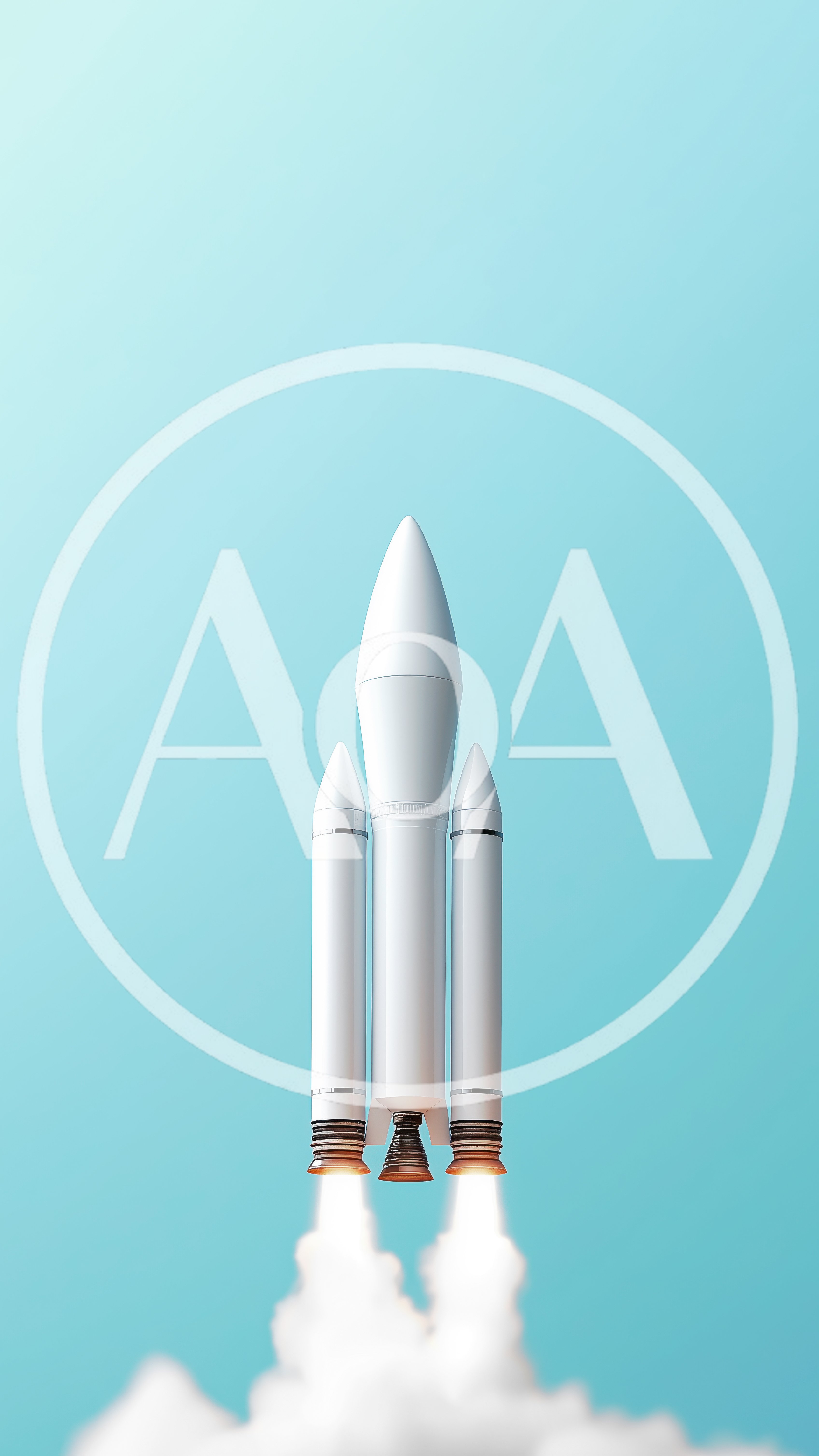 White Space Rocket Launching Into Blue Sky