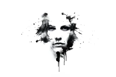 Abstract Portrait Of A Woman With Ink Splatter Effects