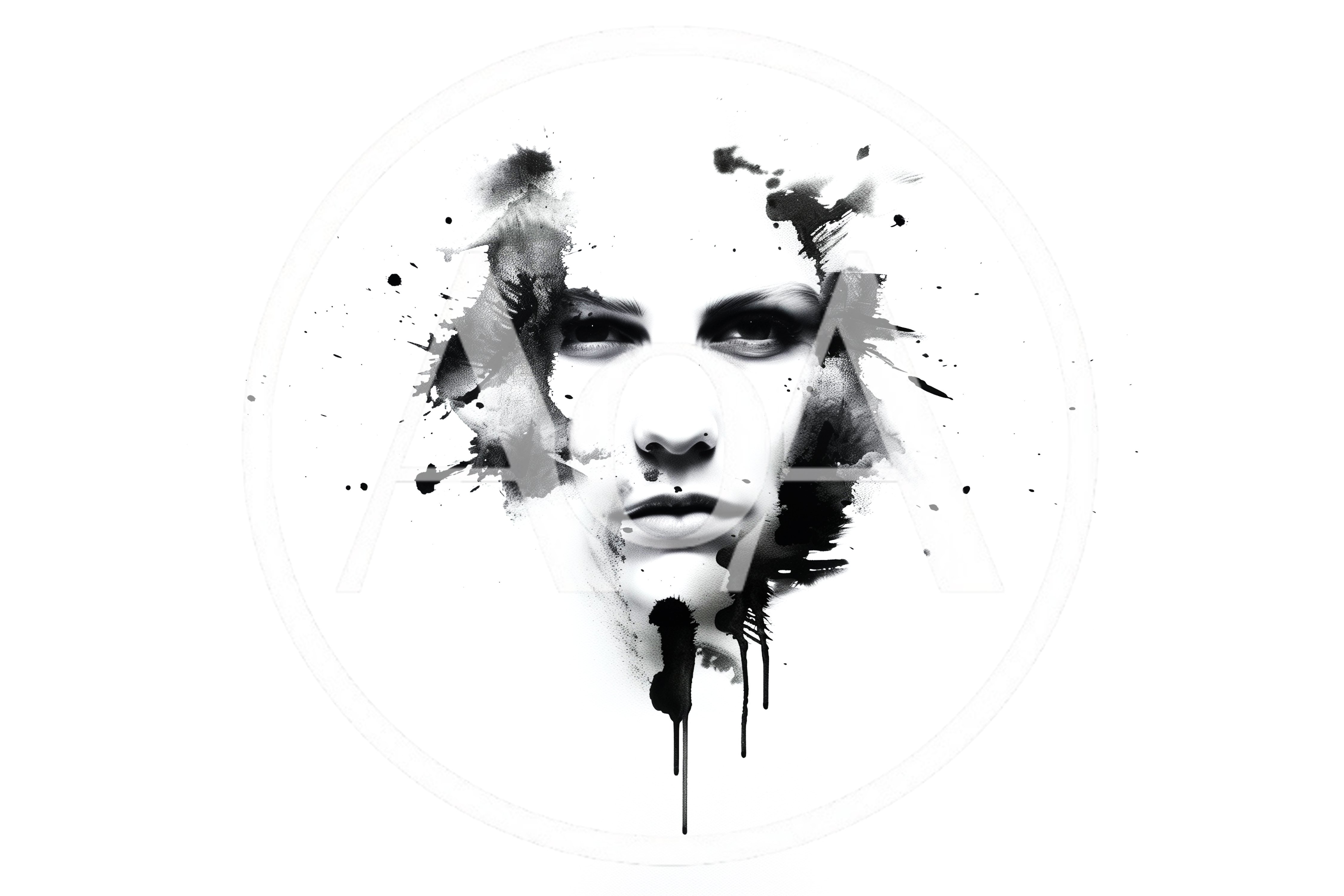 Abstract Portrait Of A Woman With Ink Splatter Effects