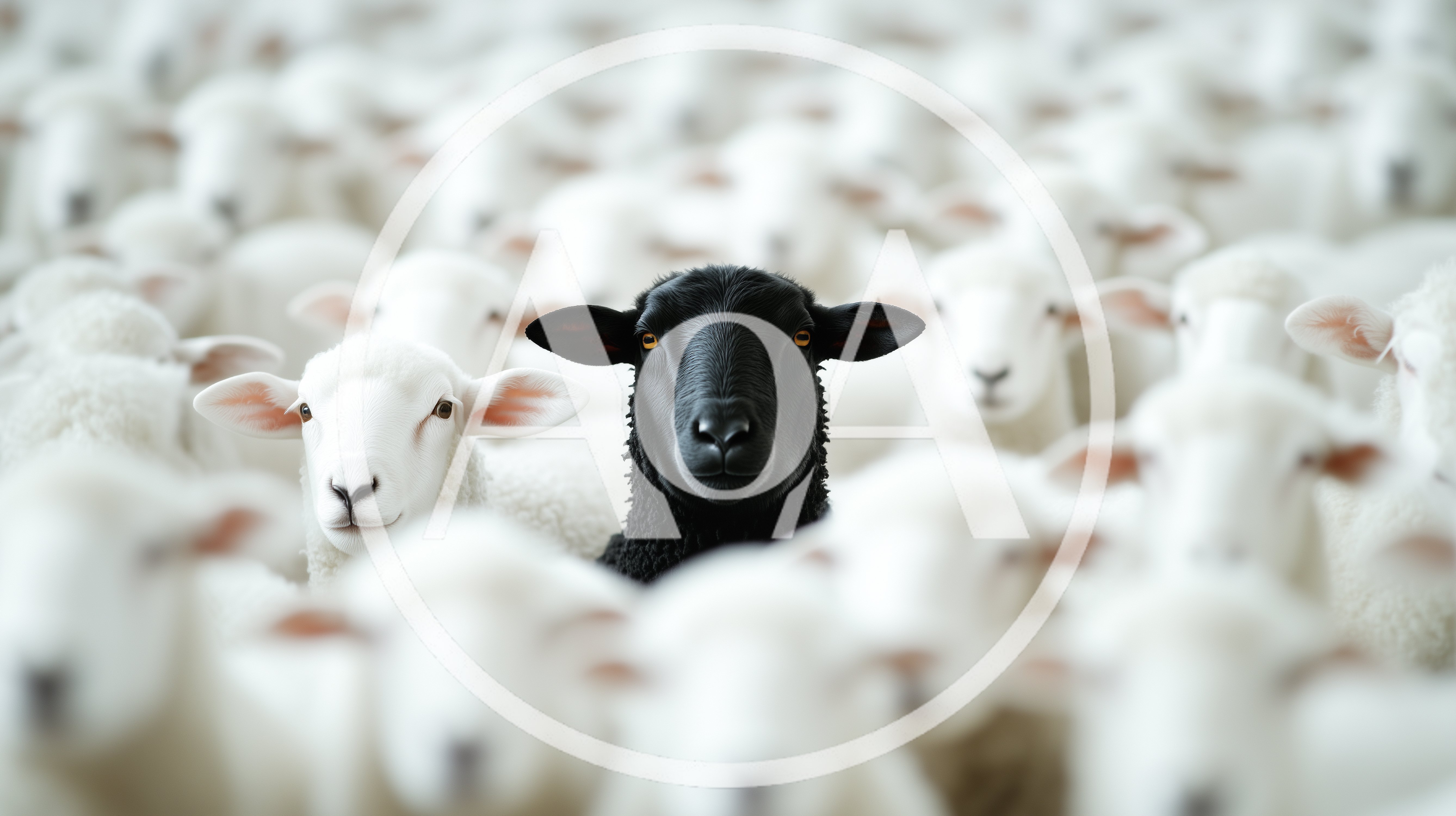 Black Sheep Standing Out Among A Flock Of White Sheep