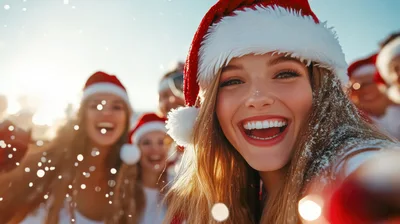 Group Of Friends Celebrating Christmas Outdoors