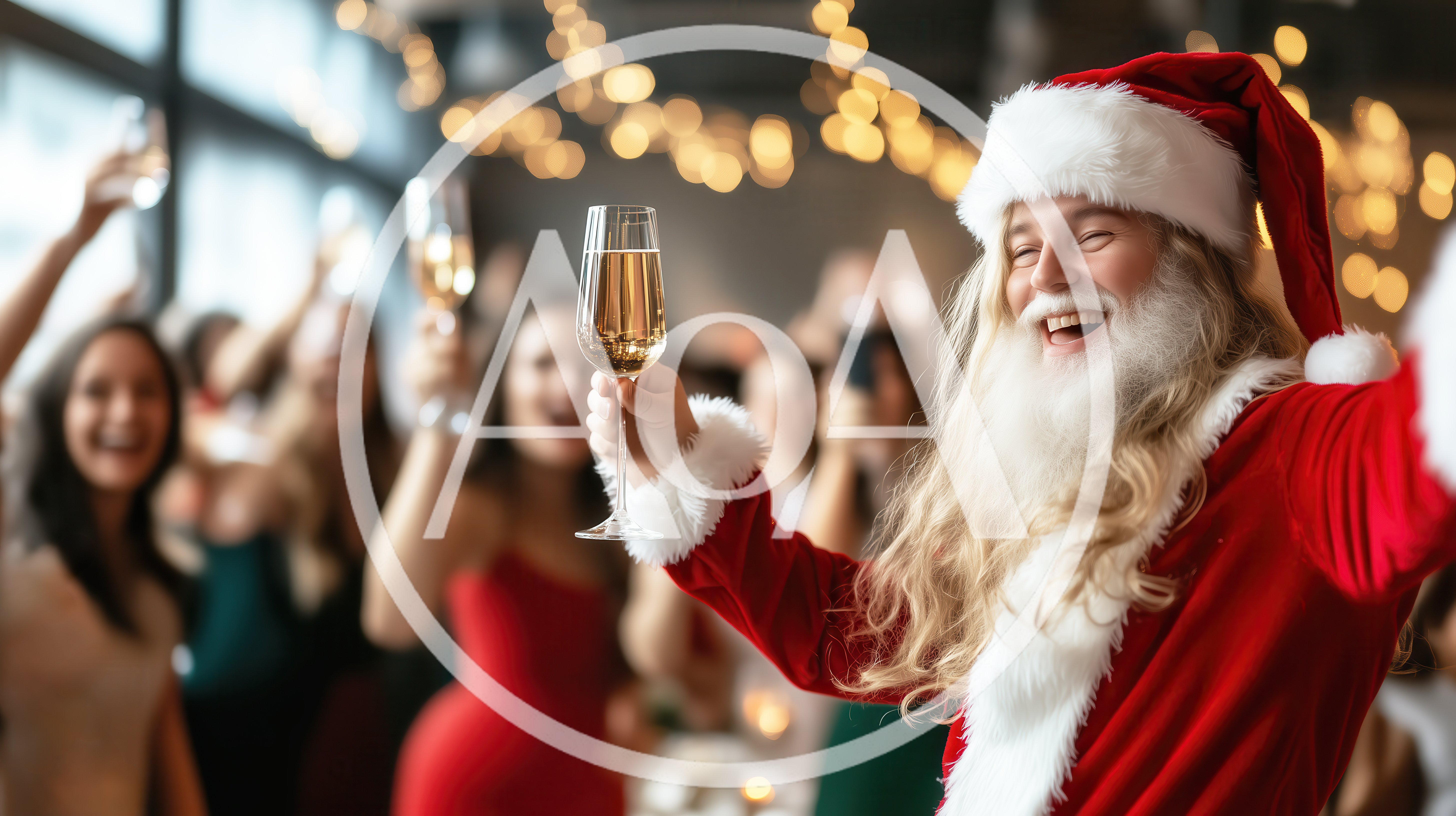 Santa Claus Celebrating With Champagne At A Party