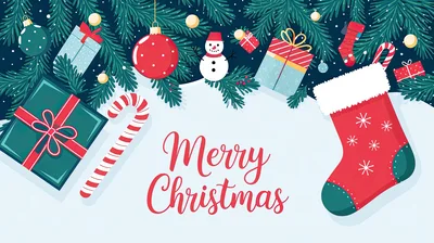 Merry Christmas Greeting Card With Festive Decorations