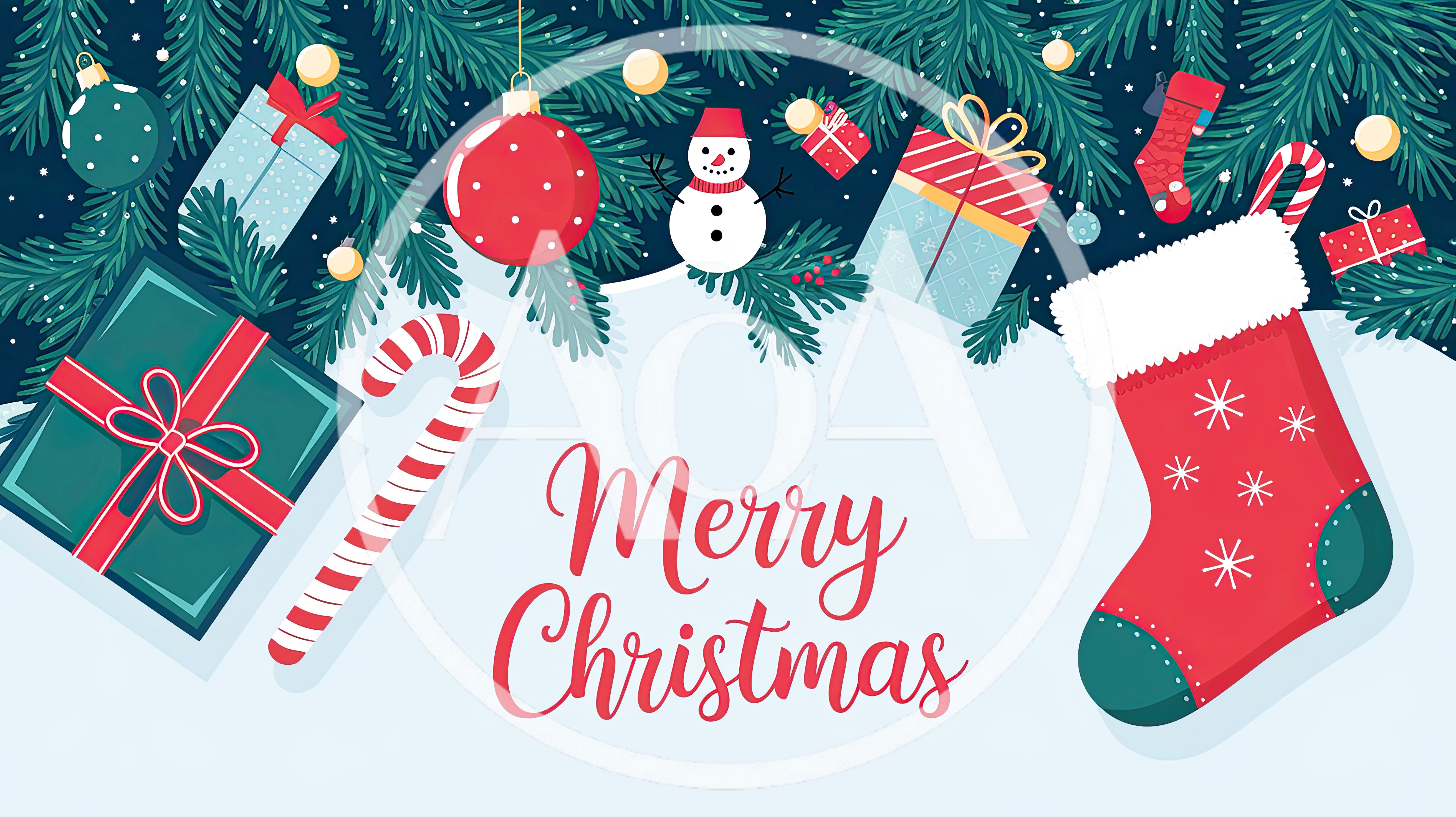 Merry Christmas Greeting Card With Festive Decorations