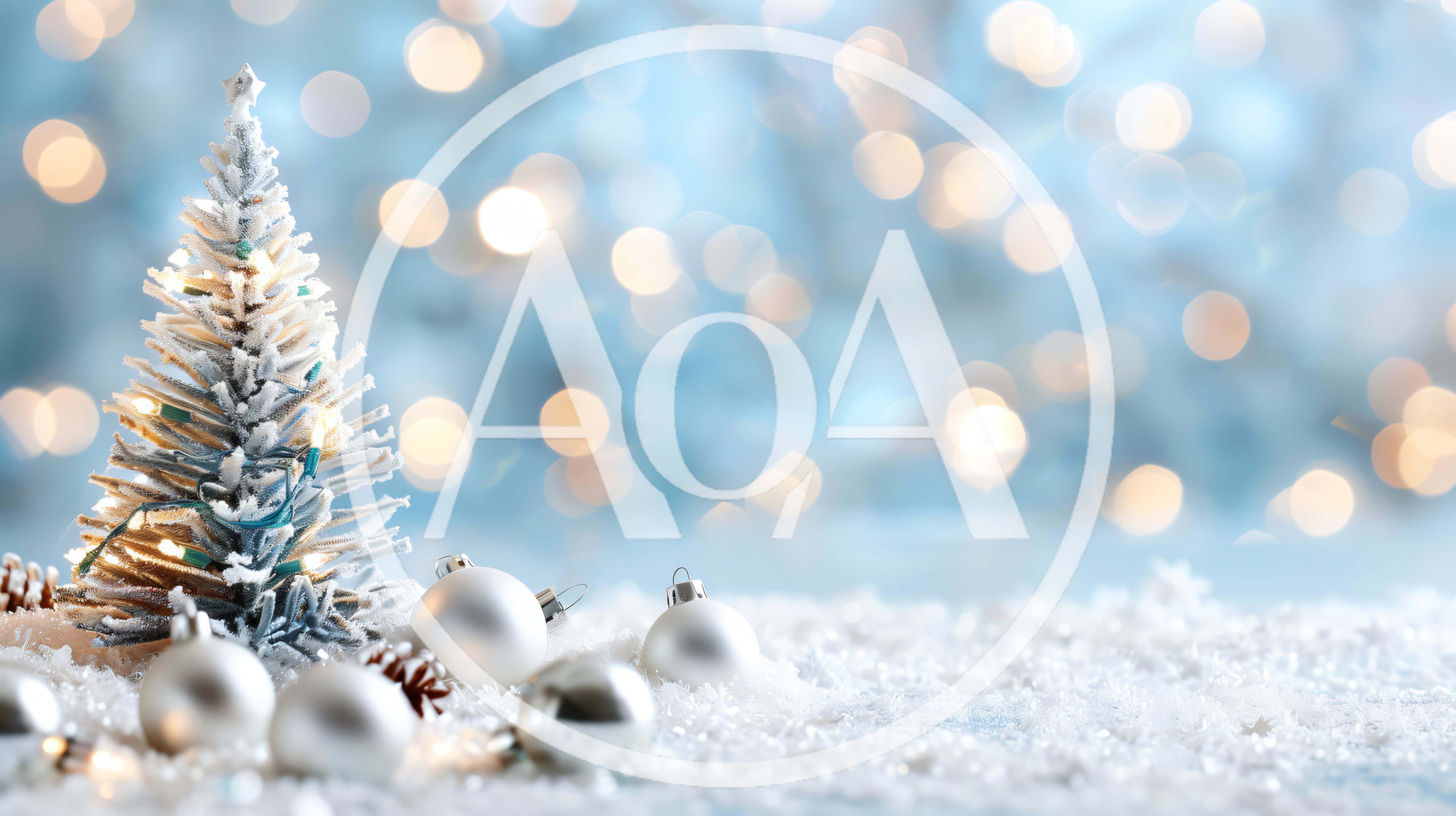 Miniature Christmas Tree With Silver Ornaments On Snow