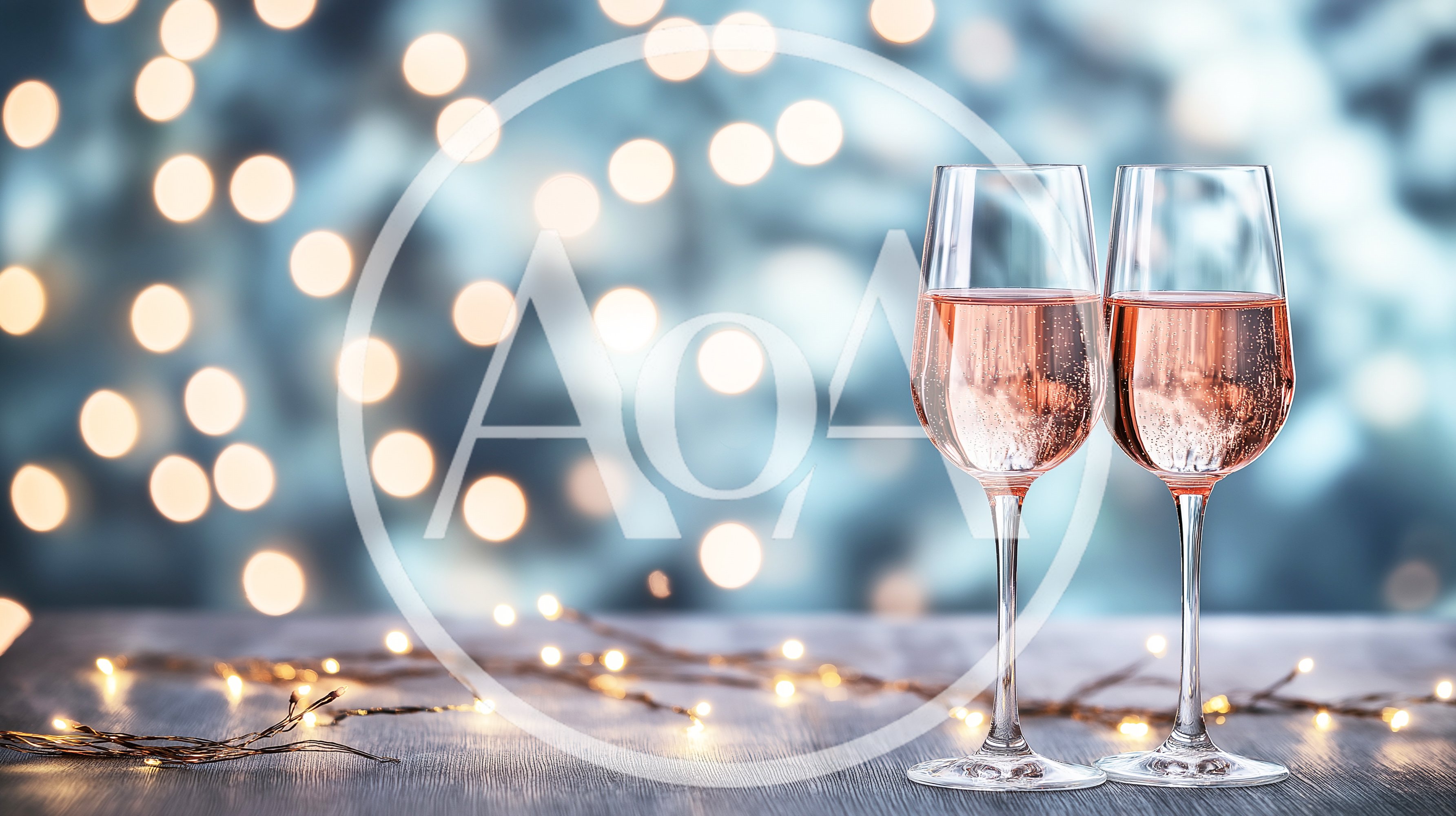 Two Glasses Of Sparkling Rose Wine With Fairy Lights