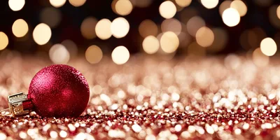 Red Christmas Ornament On Glittering Surface