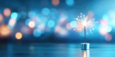Lit Sparkler Standing On A Reflective Surface