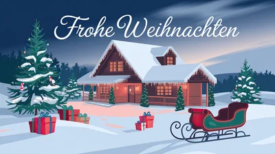 Christmas Cabin Scene With Sleigh And Presents