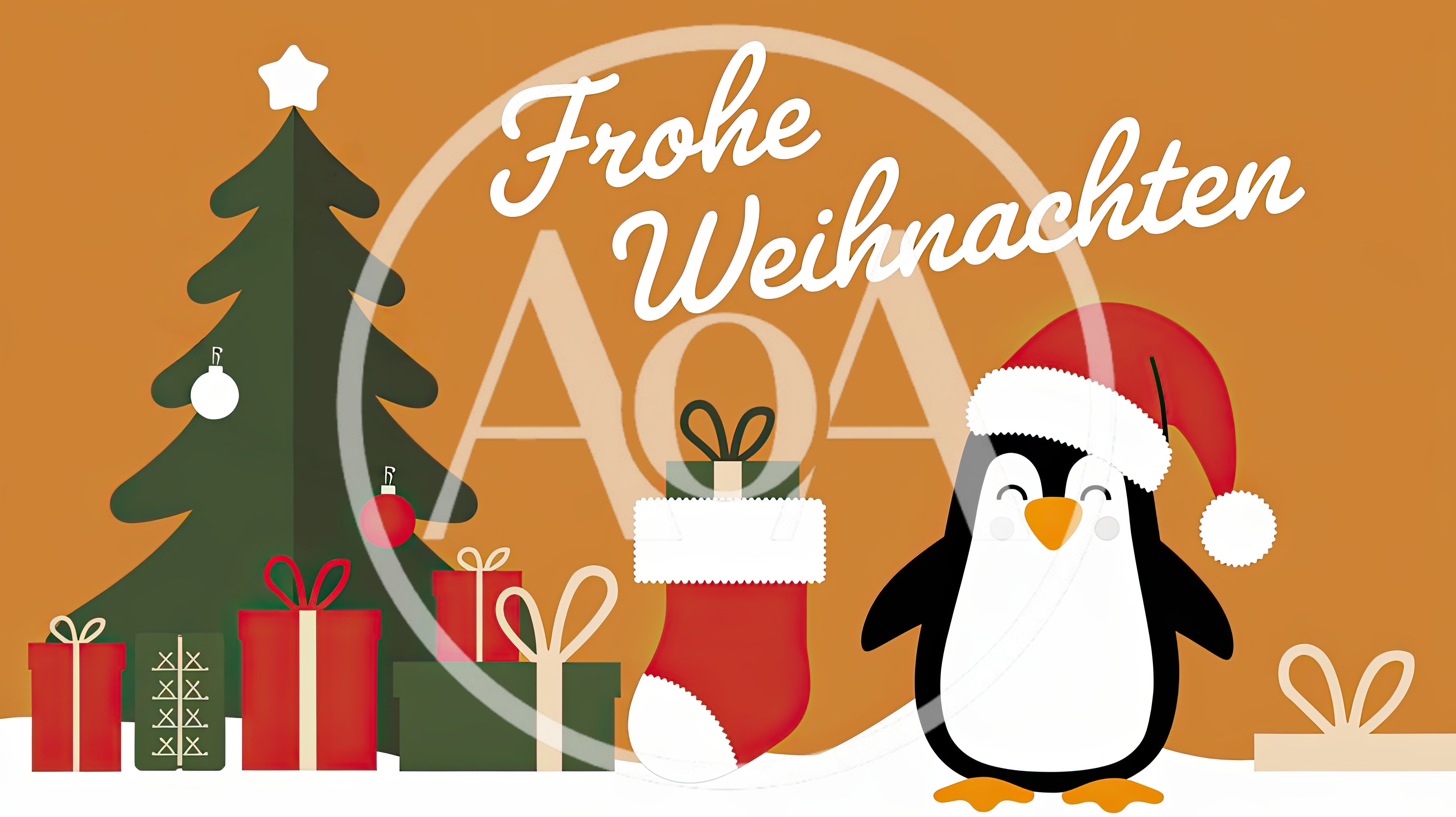 Christmas Greeting Card With Penguin And Tree