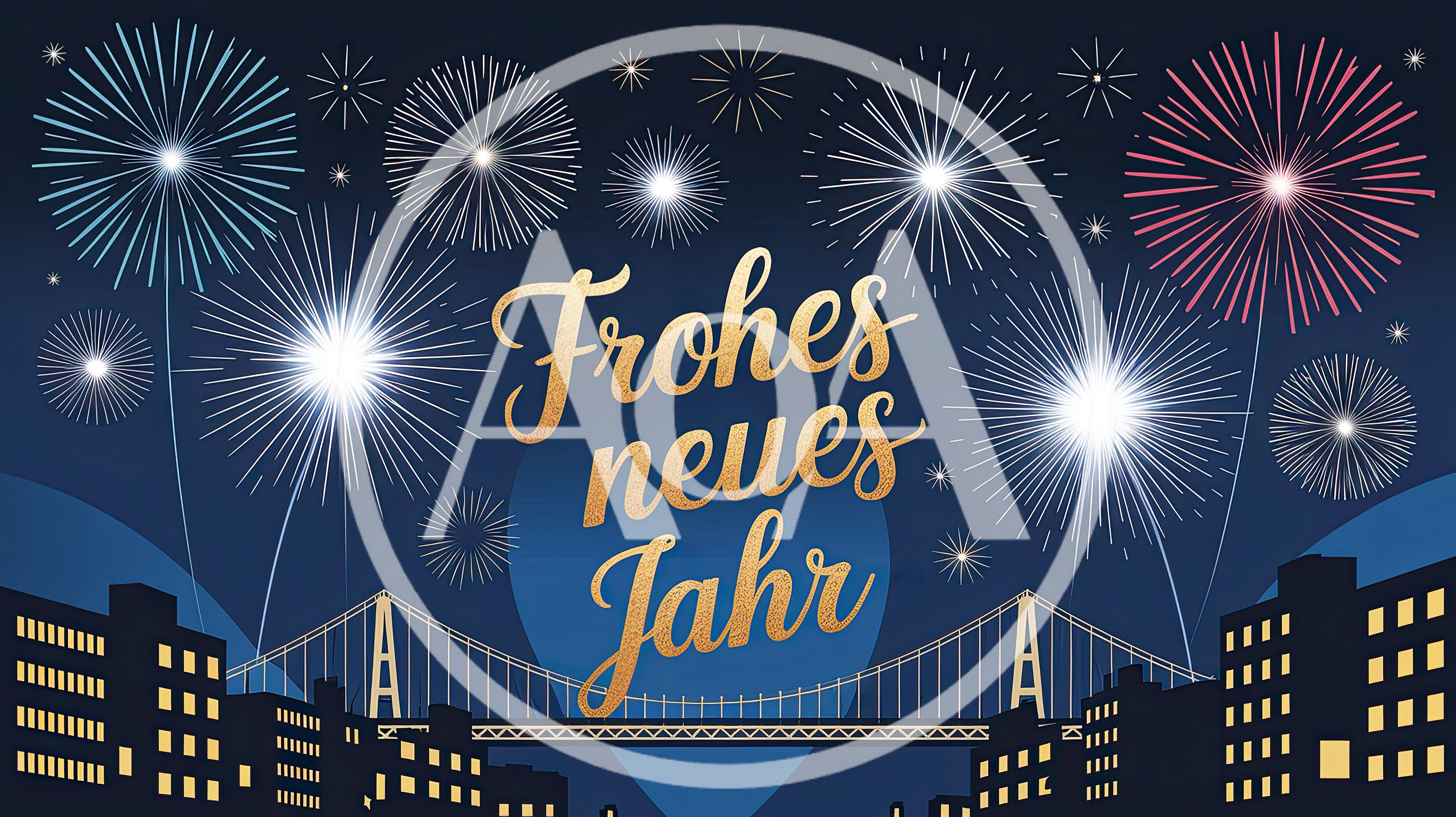 New Year Celebration With Fireworks Over City Skyline