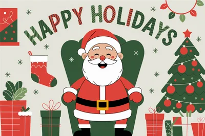Happy Holidays Illustration With Santa Claus In Armchair