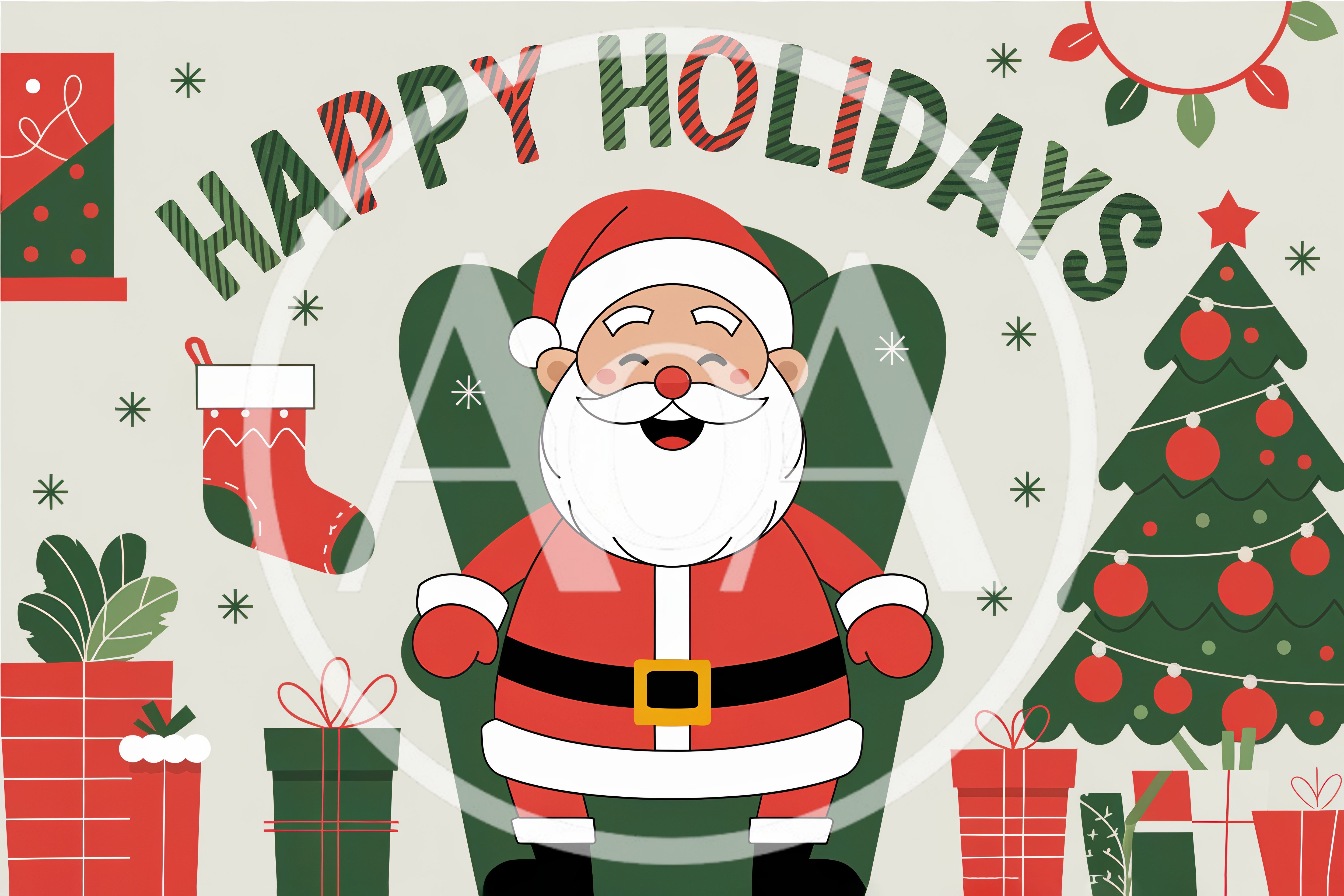 Happy Holidays Illustration With Santa Claus In Armchair