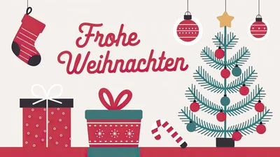 Christmas Greeting Card With Festive Decorations And Gifts