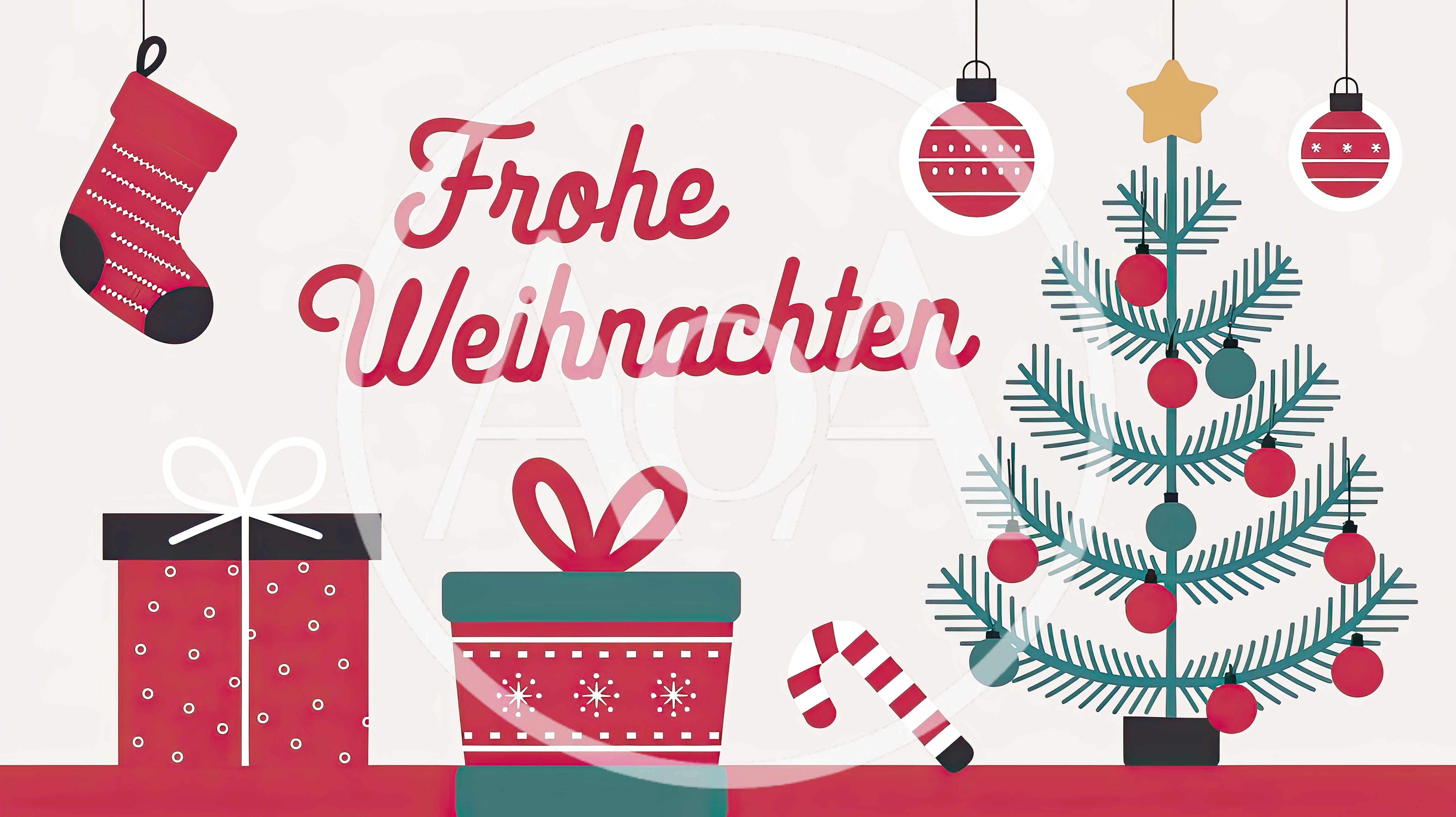 Christmas Greeting Card With Festive Decorations And Gifts