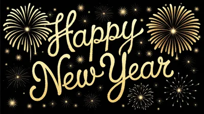 Gold Glitter Happy New Year Text With Fireworks