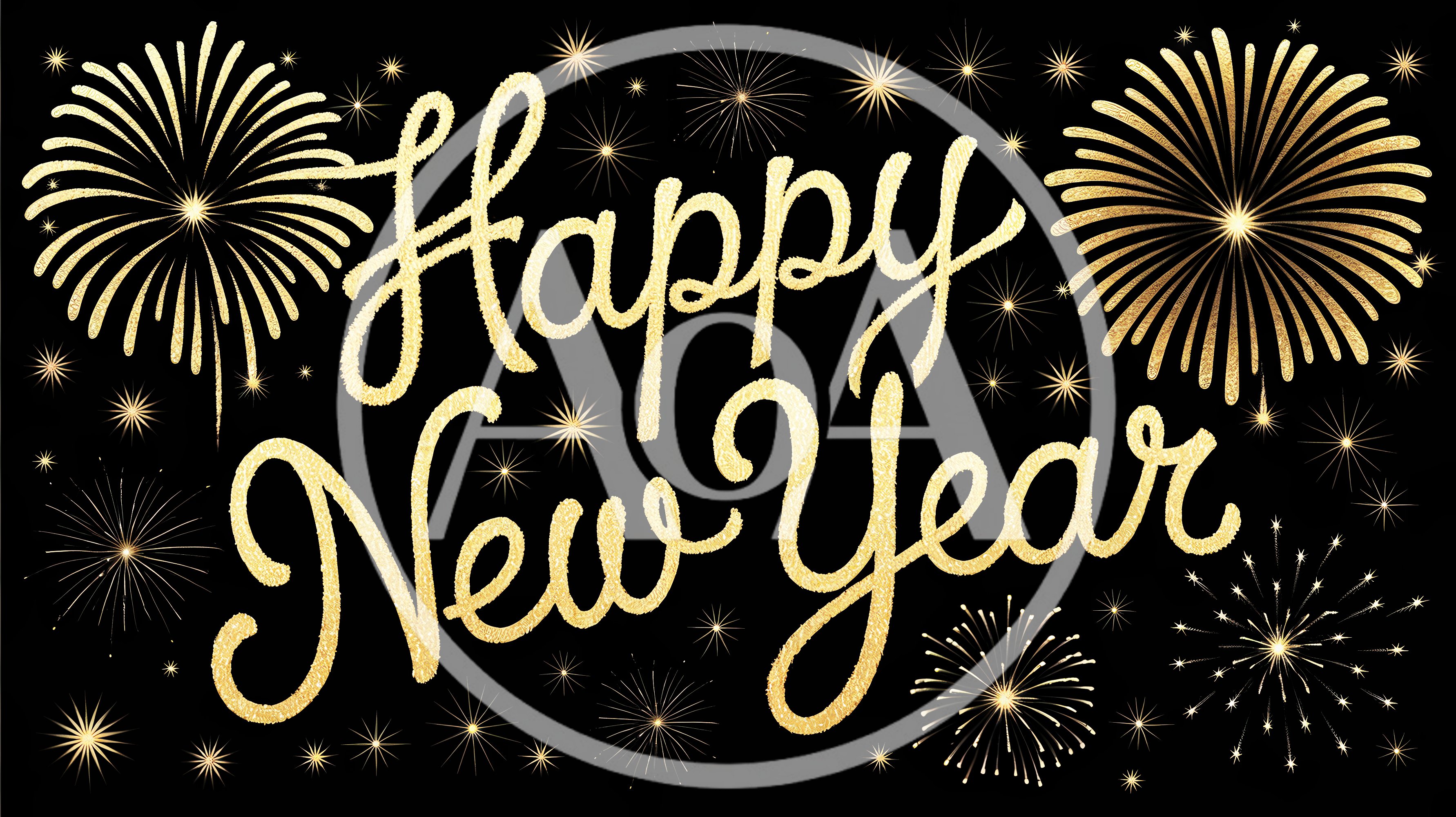 Gold Glitter Happy New Year Text With Fireworks