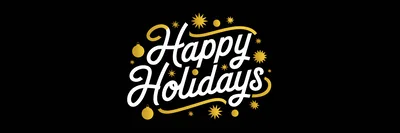 Happy Holidays Text Graphic With Gold Stars And Ornaments