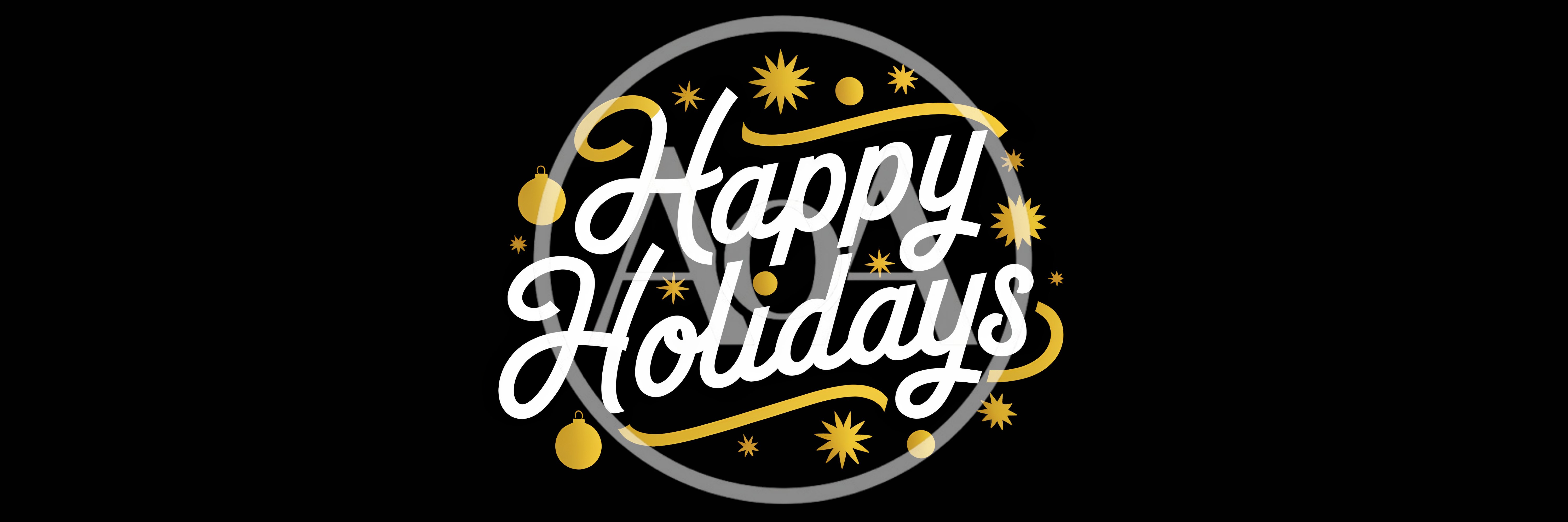 Happy Holidays Text Graphic With Gold Stars And Ornaments