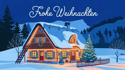 Cozy Winter Cottage With Christmas Tree And Snow