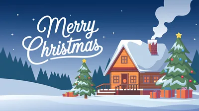 Cozy Winter Cabin With Christmas Trees And Gifts