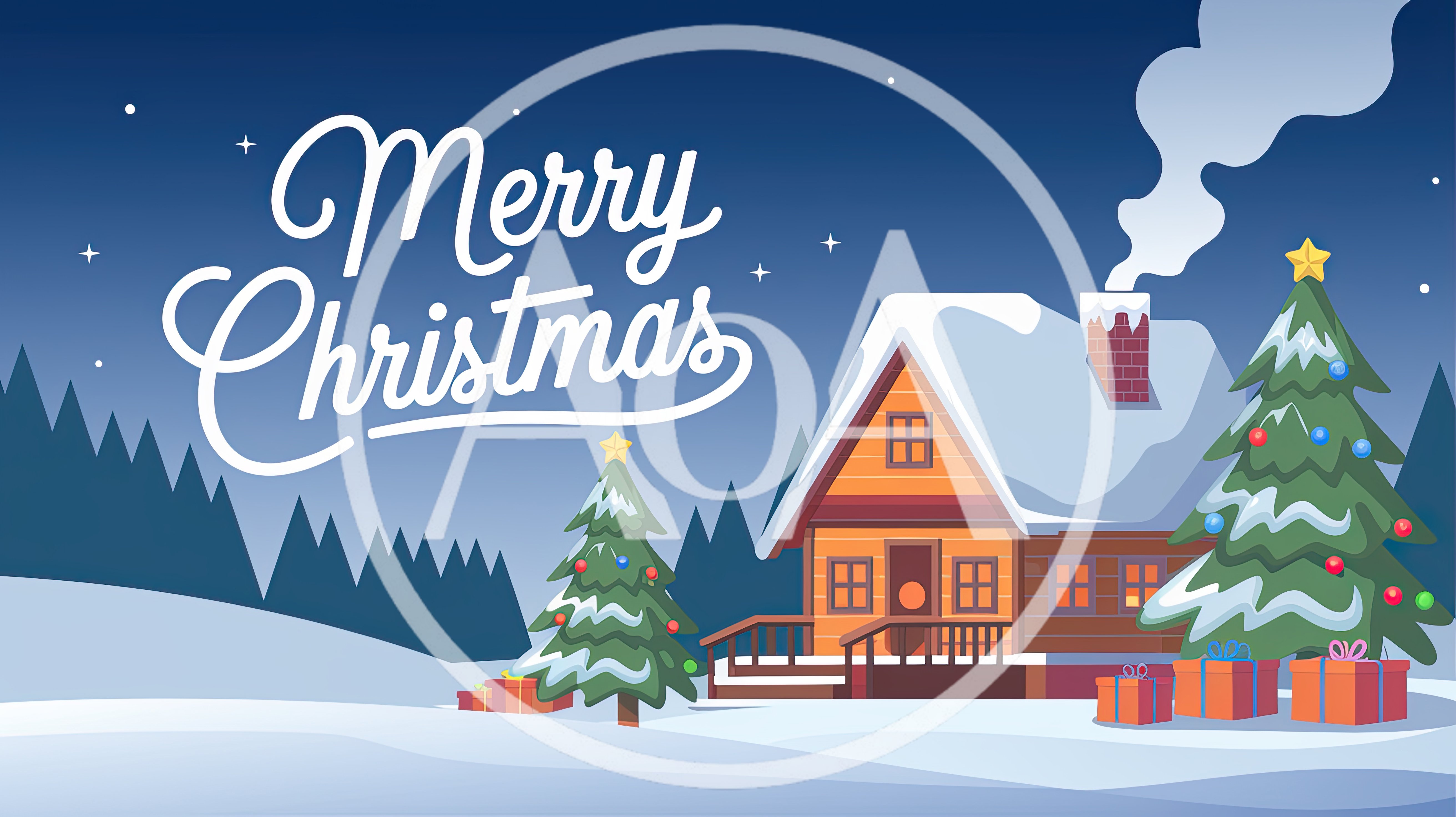 Cozy Winter Cabin With Christmas Trees And Gifts