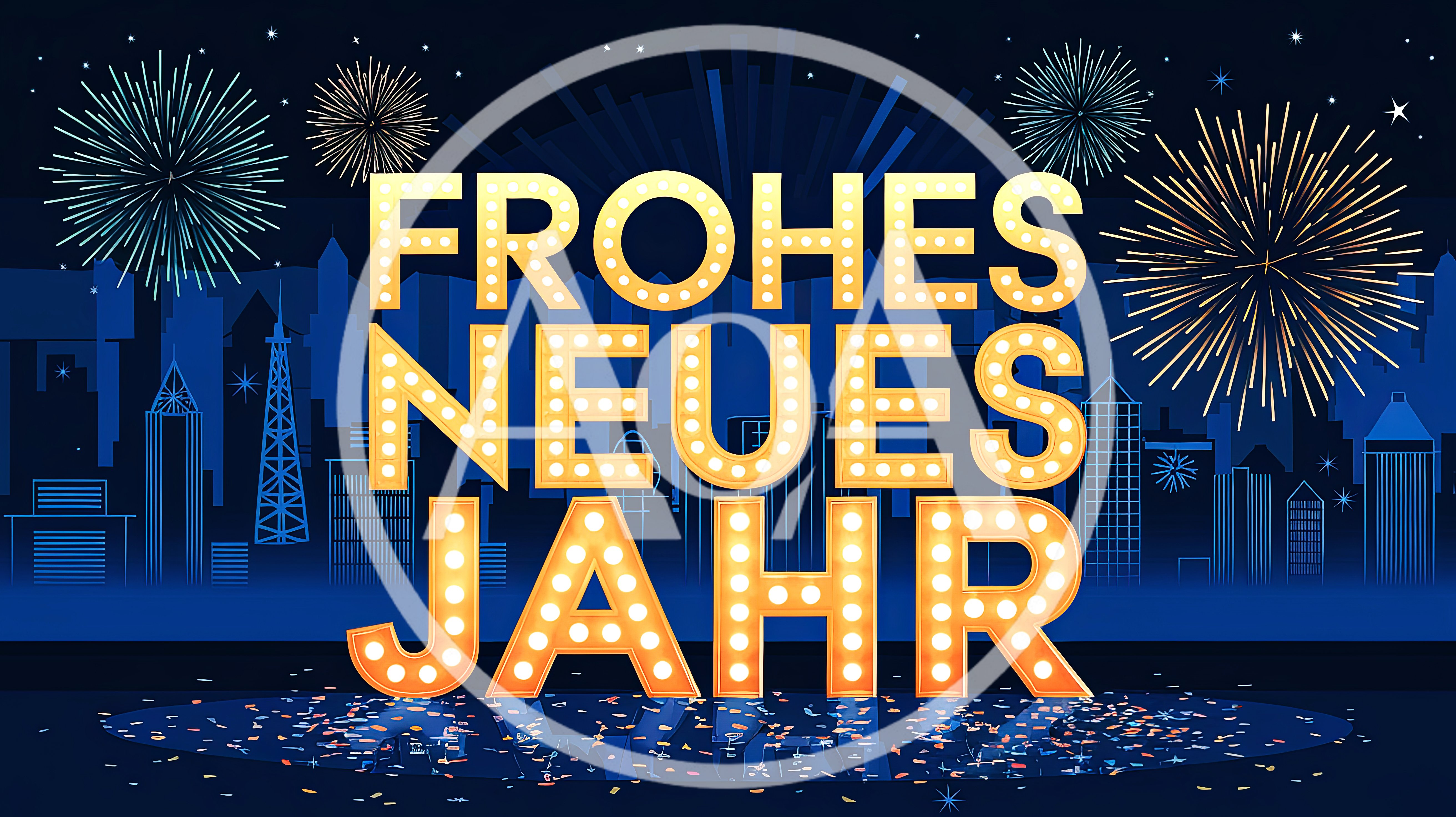 Frohes Neues Jahr Illuminated Text With Fireworks