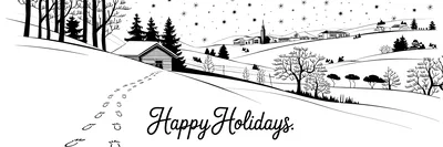 Hand Drawn Winter Landscape With Happy Holidays Text