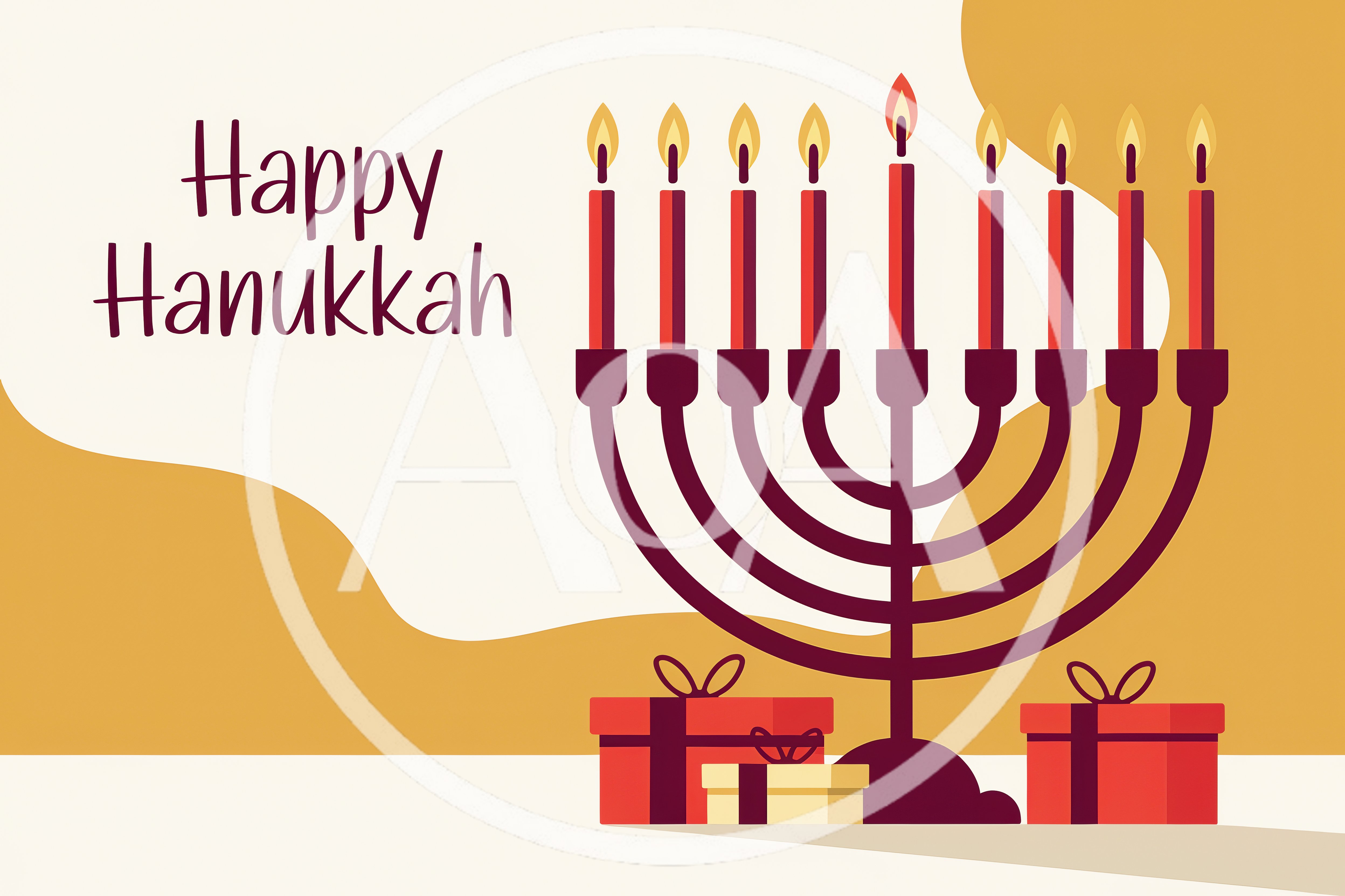 Happy Hanukkah Greeting Card With Menorah And Gifts