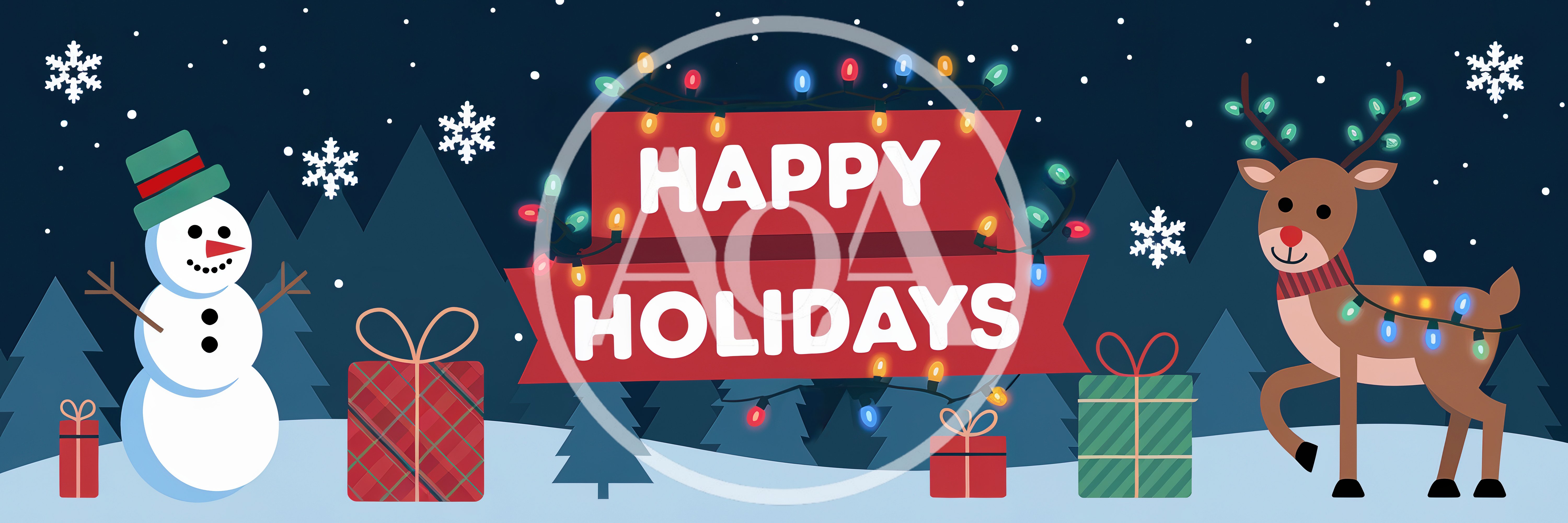 Happy Holidays Greeting Card with Snowman and Reindeer