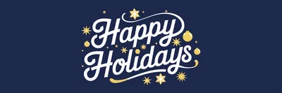 Happy Holidays Text Graphic With Gold Stars And Ornaments