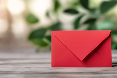 Red Envelope Resting On A Wooden Surface