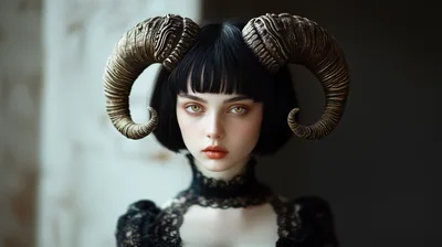 Portrait Of A Fantasy Woman With Ram Horns