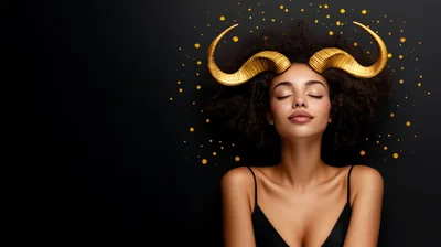 Portrait Of A Woman With Golden Ram Horns