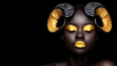 Portrait Of A Woman With Golden Horns And Makeup
